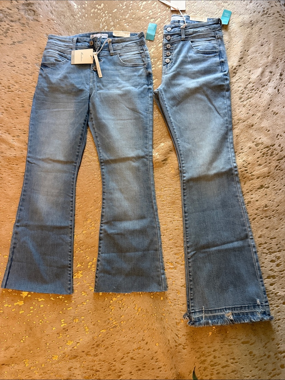 NWT KanCan Classic Light Blue Button Fly Open Front Women's Flare Jeans